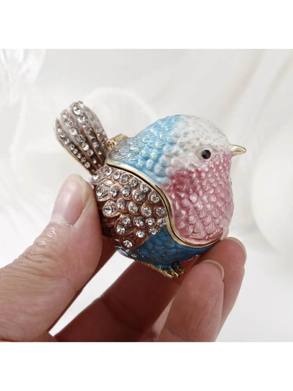 Hand-Painted Enamel Sparrow Trinket Box | Unique Mini Jewelry Organizer & Decor